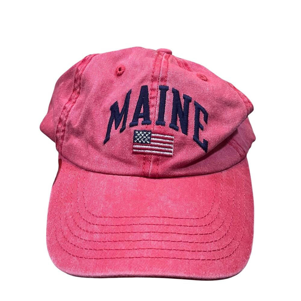 Maine Hat Cap Red Adjustable Strapback USA Flag Embroidered Casual Adult‎